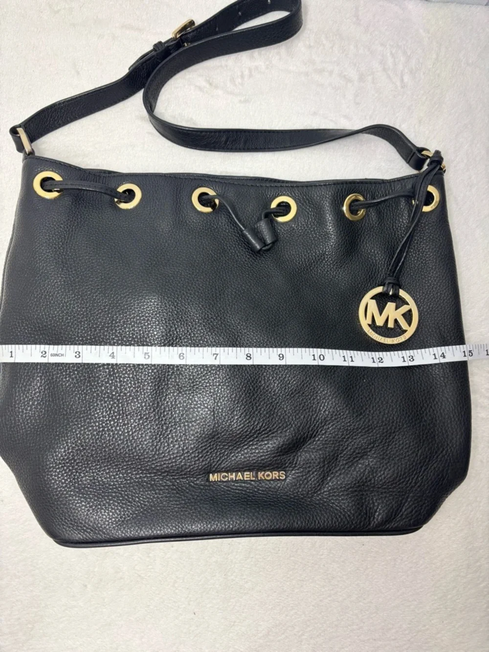 Michael Kors  Black‎ Pebbled Leather Drawstring Hobo with Gold Hardware